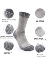 Chaussettes de randonnée en laine mérinos avec logo personnalisé, chaussettes de sport d'hiver chaudes et résistantes aux ampoules, avec coussin thermique épais pour les activités de plein air et le trekking