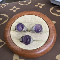 Bagues de mode ajustables en argent avec améthyste violette naturelle de forme ovale, vente en gros