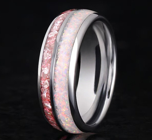 Anello Nuziale Artigianale con Opale Rosa di Cheng Jewelers, 8mm, Pietra Naturale, Anelli in Carburo di Tungsteno Dorato per Anniversario - Product Image 2