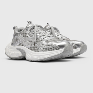 Baskets décontractées unisexes noires à semelle épaisse compensée, respirantes en maille, à lacets, pour la marche, style Dad Shoes - Product Image 1
