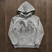 Supplier Pakaian Custom ODM Hoodie Pria Heather Gray French Terry Vintage Rock Poster Screen Print Loose Pullover Streetwear
