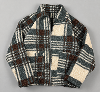 Veste en polaire sherpa à carreaux pour homme, zippée, coupe oversize, style streetwear, chaude et décontractée, style Y2K vintage, vente en gros, personnalisable
