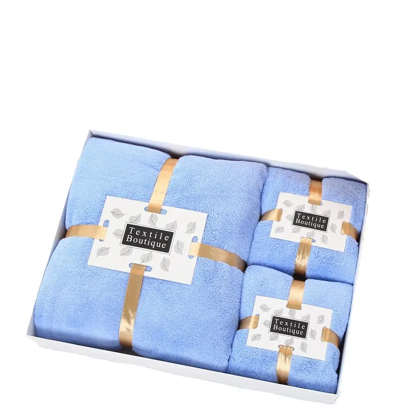 Роскошный комплект полотенец из 3 предметов из кораллового флиса с портативной подарочной коробкой