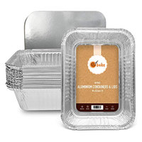 Barquette en aluminium jetable 2L 26x20x6cm, qualité alimentaire, pour traiteur, à emporter, rectangulaire, avec couvercle en carton