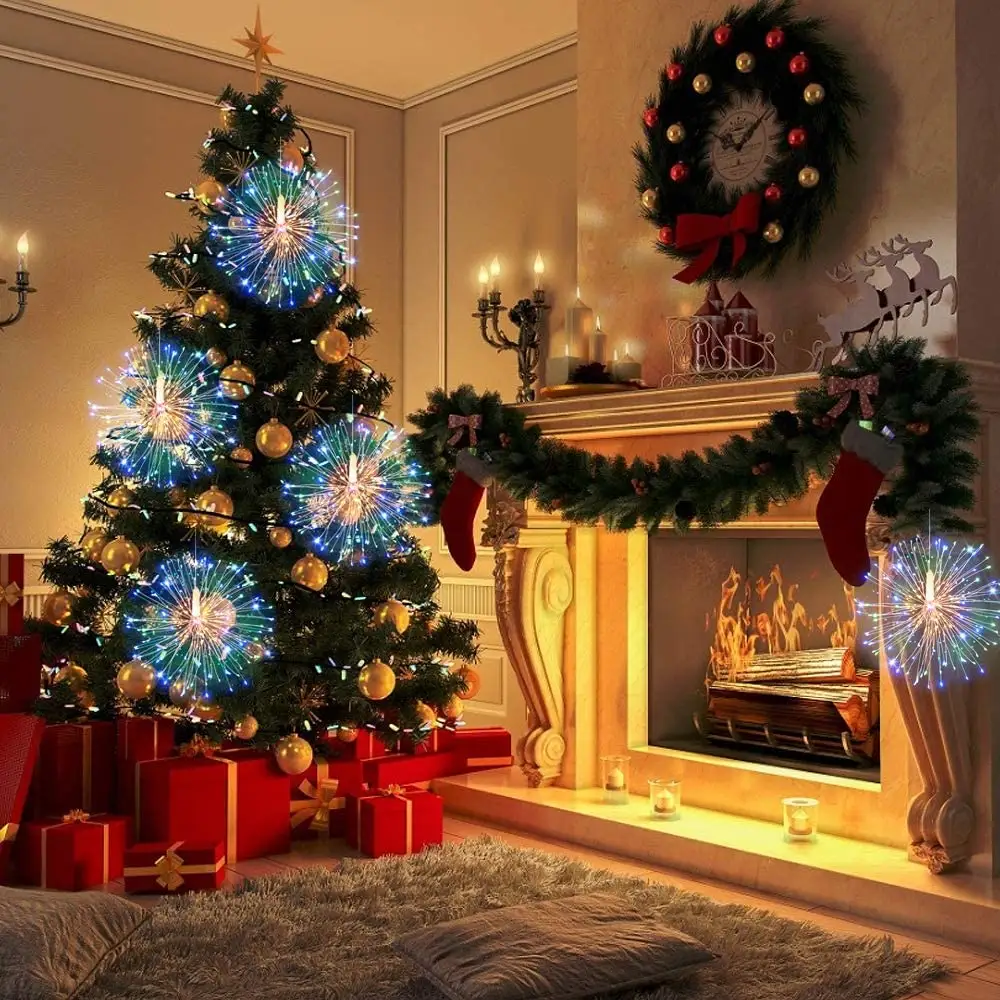 आउटडोर निविड़ अंधकार स्टारबर्स्ट रोशनी छुट्टी सजावट आतशबाज़ी तांबा परी स्ट्रिंग रोशनी खुदरा रंगीन क्रिसमस रोशनी