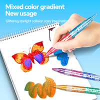 Vente directe d'usine marqueurs à paillettes ensemble de stylos double pointe Double couleur Graffiti marqueurs superposables pour la peinture rupestre bricolage artisanat faisant