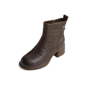 Bottines à lacets à talon bloc pour femmes, toutes saisons, nouveau style britannique, confortables pour la marche, en cuir véritable - Product Image 5