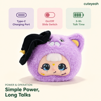 Mini Aimmy Peluche chat violette douce, interactive avec chat vocal IA, poupée mignonne Kawaii, décoration de petite chambre, cadeau d'anniversaire pour adolescentes