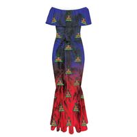 Vente en gros 2023 robes de soirée personnalisées robe longue de fête drapeau national Haïti sexy robes de demoiselle d'honneur sirène à épaules dénudées