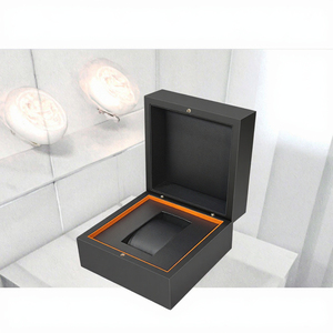 Boîte à montre simple en cuir PU de luxe, étui de rangement pour montre-bracelet à ouverture à charnière avec intérieur orange pour emballage cadeau de montre-bracelet - Product Image 3