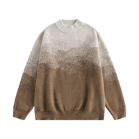 Herren Braun-Beige Farbverlauf Kunstpelz Halbrollkragen Vielseitiger Pullover Locker Lässig Herbst Winter Warm Retro Strickoberteil