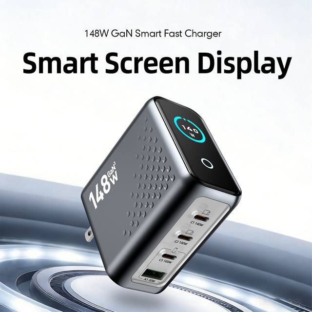 140W Gan 4-Port Super Fast Type-C PD3.0/QC3.0 Multi-Port Smart Charger with Fireproof Material for Mobile Phone & Laptop