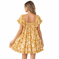 Robe de plage pour femmes, imprimé floral d'été, col carré, en lin et viscose, ourlet à volants, vente en gros OEM