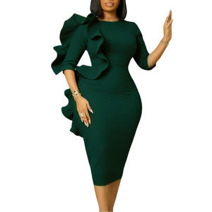 Women's Round Neck Elegant <b>Three</b>-Quarter Sleeve Ruffled African Dresses Fashion - Product Image 5