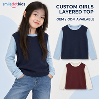 Gilet contrastant personnalisé pour filles, T-shirt à manches longues superposé, ensemble deux pièces pour tout-petits et enfants, haut pour enfants, OEM ODM, vente en gros