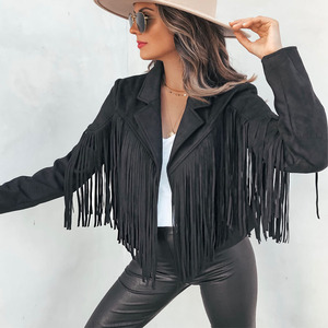 <strong>King</strong> Mcgreen Star Fringe Faux Suede Jacket Motorcycle Lapel Handsome Jacket Fall Ladies Solid Fringed Short <strong>Coat</strong> Women Jackets - Product Image 4