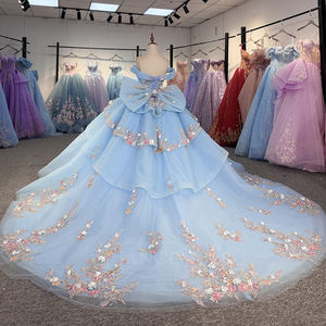 Vestido de Quinceañera Azul Celeste Dy1345 con Apliques de Encaje y Chifón Natural para Niñas de 15 Años, Vestido de Princesa con Color Personalizable - Product Image 4