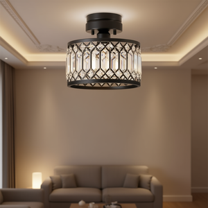 Lámpara de techo de cristal moderna, marco de metal negro, iluminación LED para sala de estar D0100X3V0W2 - Product Image 2