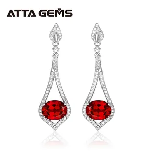 3.5 Carats Ruby Gemstone Drop Earrings For Women Genuine 925 Sterling Sliver Wedding Engagement Fine Ruby Jewelry