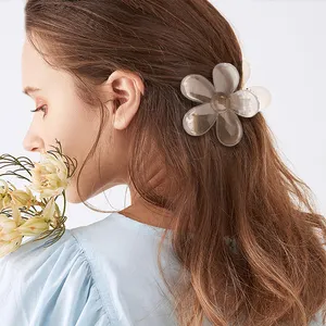 Popularidad Mujeres Accesorios para el cabello Garra Clip Horquillas Venta al por mayor Colorido 7cm Sólido Lindo Plástico Flor Pinzas para el cabello