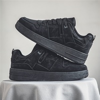 Nouvelle Collection Printemps – Baskets Décontractées Tout Noires à Lacets pour Hommes, Polyvalentes, à Semelle Épaisse et Rehaussantes, Idéales pour Adolescents