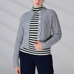 Custom OEM & ODM Women's Sweater 100% Merino Wool <b>Mock</b> <b>Neck</b> Cable Knitwear Knit Cardigan - Product Image 6