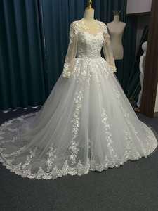 Robe de mariée moderne de luxe sexy en dentelle florale drapée avec appliques, prix d'usine, nouvelle collection - Product Image 5