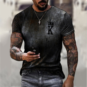 Camiseta de Verano para Hombre, Cuello Redondo, Manga Corta, Estampado de Corona K, Algodón - Product Image 6