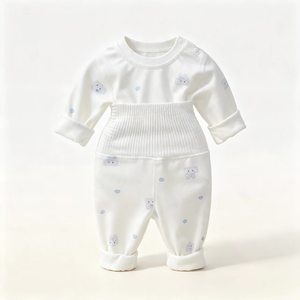 Conjunto de Pijama de Algodón 100% para Bebé, Informal, Transpirable, de Otoño, de Cintura Alta, con Protección para el Vientre, sin Costuras, 2 Piezas - Product Image 3