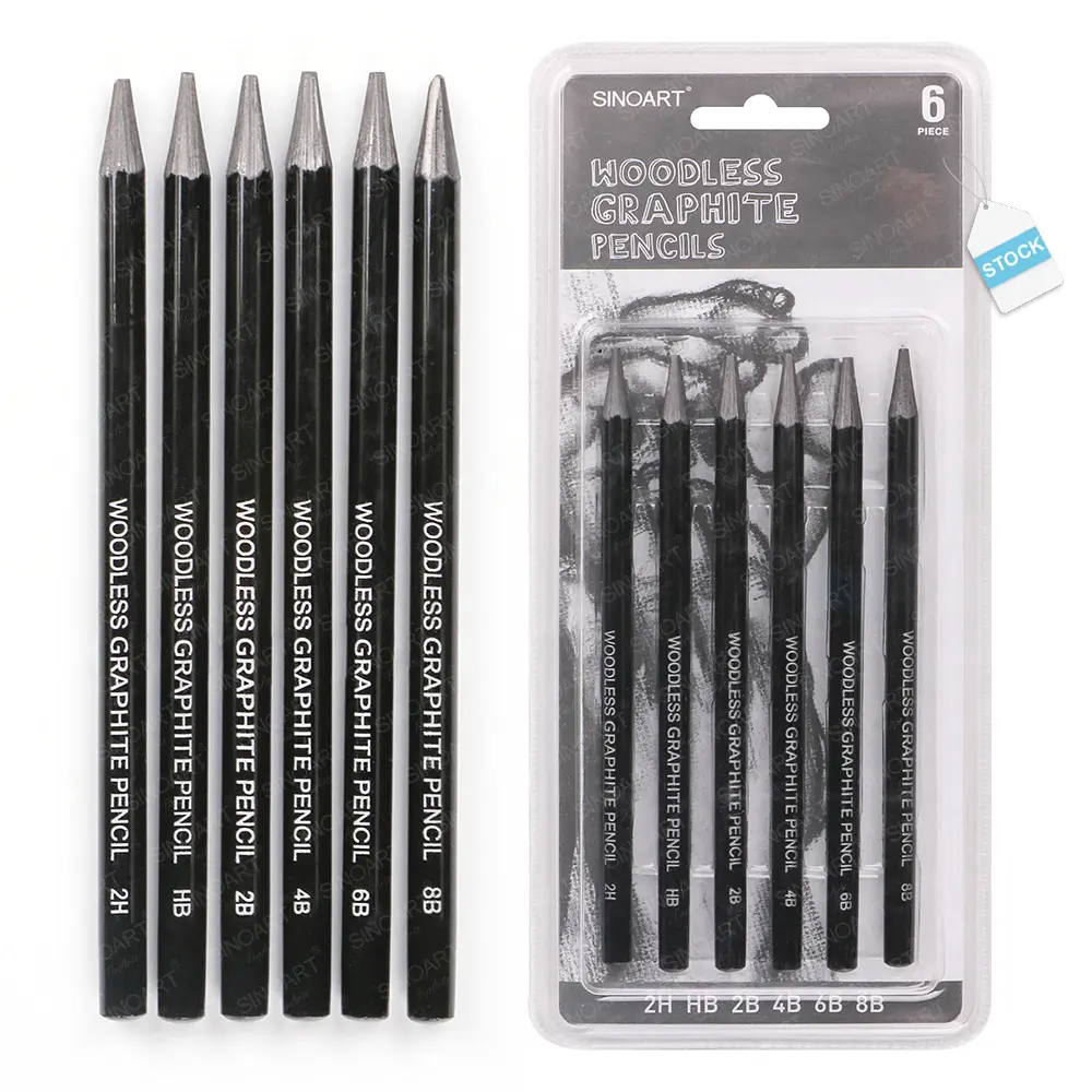 Set pensil grafit tanpa kayu SINOART, Monolith-sketsa grafit non-kayu-paket Blister pesawat-stok tersedia-6 buah/Set