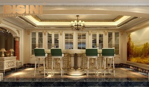 European Rococo Wooden Hand Carved <strong>Bar</strong> Cabinet With <strong>Grey</strong> Velvet Upholstery and Luxurious <strong>Bar</strong> <strong>Stool</strong> and Display Wine Cabinet - Product Image 5