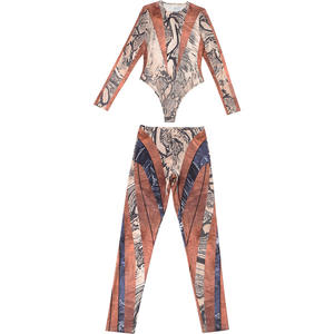 Viviblook Z0119ST01 Nouvel ensemble pour femmes Sexy imprimé serpent Slim Fit Manches longues Body Pantalon Ensemble deux pièces - Product Image 5