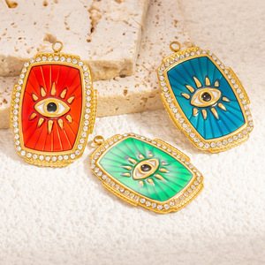 Colgante de Acero Inoxidable con Ojo Turco, Forma de Escudo, Engaste Pavé, Collar de Moda Unisex, Accesorio de Regalo - Product Image 2