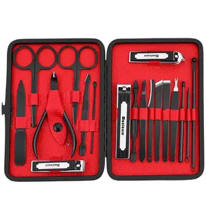 18 PCS Manicure Set Pedicure Sets Nail Clipper Stainless Steel Professional Nail Cutter Trimming Tools Kit Black Red