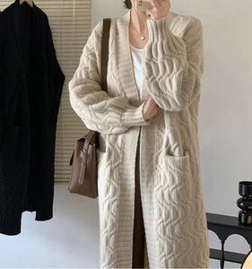 Pull <span class=keywords><strong>long</strong></span> en <span class=keywords><strong>tricot</strong></span> torsadé à col en V pour femmes, coupe ajustée, personnalisé - Product Image 5