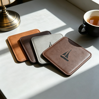 Sous-verre carré en cuir PU avec logo personnalisé brodé, imperméable, antidérapant, isolant, pour tasse à café ou à thé, idéal comme cadeau promotionnel