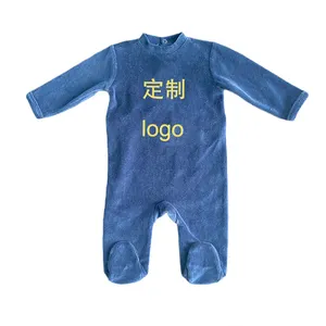 Custom Baby Velvet Rompers Fleece Velour Footed Romper For Baby Winter Button Baby Clothes