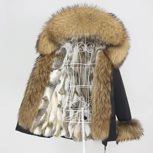 OFTBUY 2021 di Inverno Delle Donne del Rivestimento Breve Impermeabile Parka Reale della Pelliccia Del Coniglio Fodera del Cappotto Naturale Raccoon Grande Collo di Pelliccia Cappuccio Rimovibile