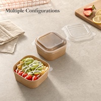 Contenants carrés jetables en papier kraft blanc biodégradable 500ML 750ML 1000ML avec impression de logo personnalisé pour salades et biscuits