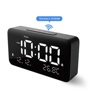 Jam alarm digital led untuk meja, Jam alarm digital dengan kontrol suara, Jam alarm berbicara untuk gangguan pendengaran