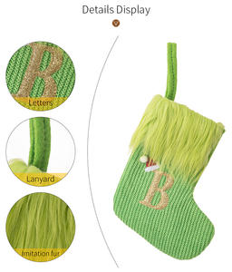 1pc Lettre brodée Alphabet DIY <span class=keywords><strong>Grinch</strong></span> Chaussettes Vert Tricoté Mini Cadeau <span class=keywords><strong>de</strong></span> Noël Bas - Product Image 5