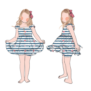 4 juillet été à volants manches filles tunique haut short ensemble avec mignon imprimé princesse bébé vêtements costumes - Product Image 2