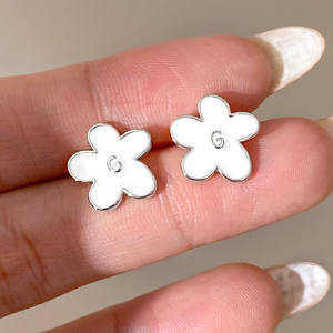 Enamel White Color Daisy <b>Earrings</b> 18K Gold Plated <b>Cute</b> Floral Studs Minimalist Everyday Flower Stud <b>Earrings</b> - Product Image 4