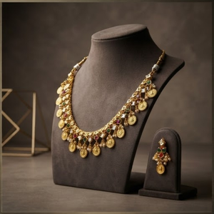 Gold Coin <b>Necklace</b> and Earring Set <b>Ruby</b> Emerald Pearl Drop Jewelry Match Wedding Party Gift for Women - Product Image 3