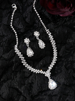 Nouveau Bijoux Femme Élégant en Argent Brillant avec Cristaux et Diamants, Parure Collier et Boucles d'Oreilles pour Mariages et Robes de Soirée