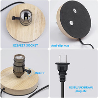 Lampe de table vintage LED en bois E26/E27 avec support de lampe en aluminium et interrupteur rotatif avec câble