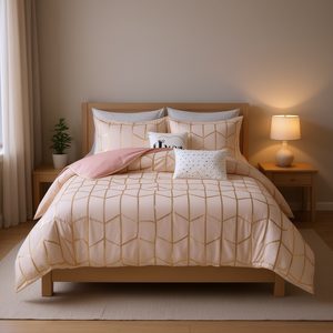 Parure de lit de luxe imprimée métallique 100 % polyester, motif géométrique, pour lit double ou queen size, housse de couette décorative - Product Image 2