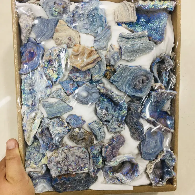 Природные Лечебные наборы хрустальных коробок Гальваническая Радуга Ангел Аура бразильский Агат геодовый цвет лечебный хрустальный камень