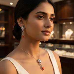 Ensemble de bijoux en argent 925 pour femmes, Art Palace, collier et boucles d'oreilles en forme de cœur en corail, cadeau de mariage romantique, bijoux fins - Product Image 3