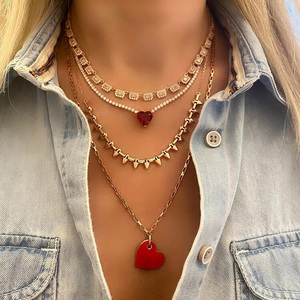 <span class=keywords><strong>Collana</strong></span> <span class=keywords><strong>Tennis</strong></span> con Catena Pavé di Zirconi 3mm con Ciondolo a <span class=keywords><strong>Cuore</strong></span> in Zirconi Colorati Arcobaleno Rosso <span class=keywords><strong>Verde</strong></span> Blu Bianco per Donna Ragazza - Product Image 3